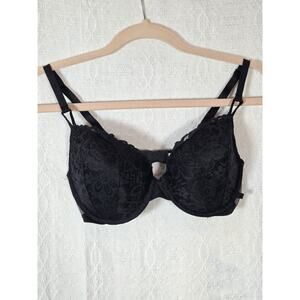 Victoria's Secret Pure Black Lace 34D Push Up Padded Underwired Bra Women VS